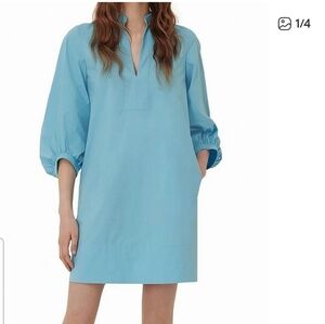 Marella Women's Dress Blue  Stuarda Poplin Mandarin-Collar A-Line Size 8